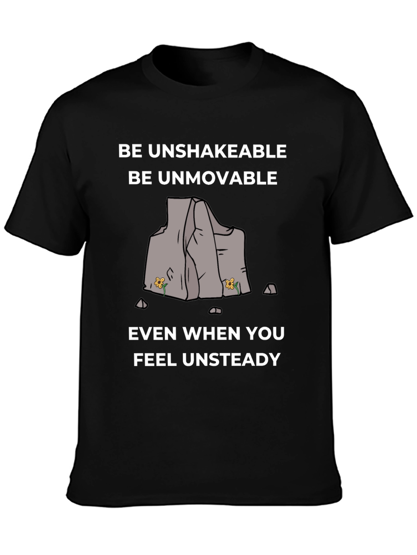 Black Unshakeable Tee: Motivational Graphic Print Shirt view 3