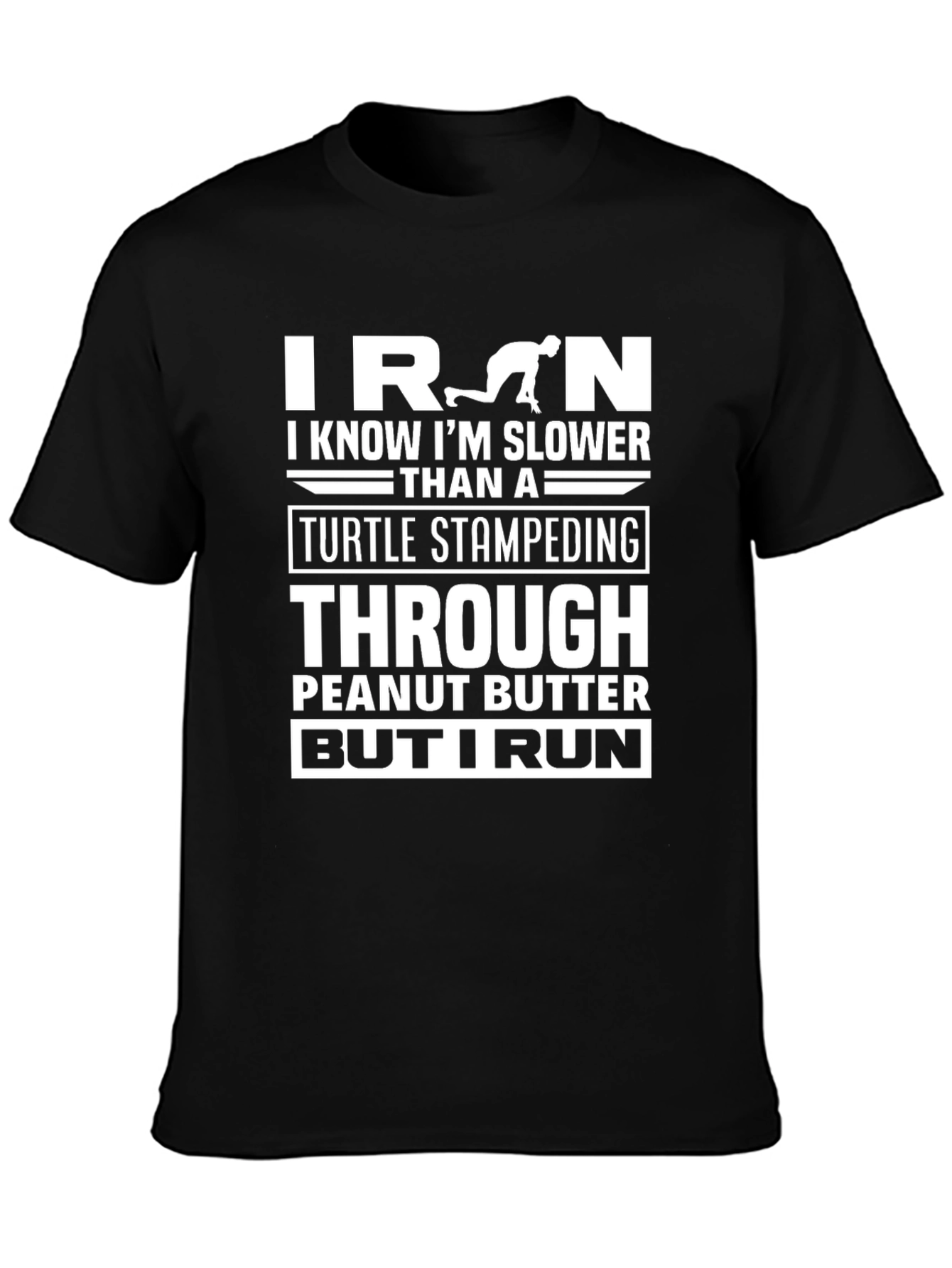 Black Funny Iron Run T-Shirt: Slower Than a Turtle view 3