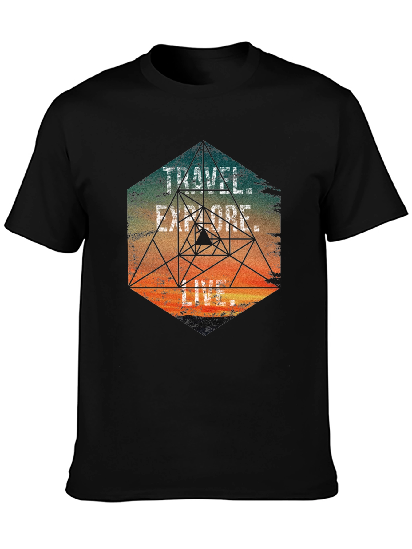 Black Travel Explore Live Men's Graphic T-Shirt view 3