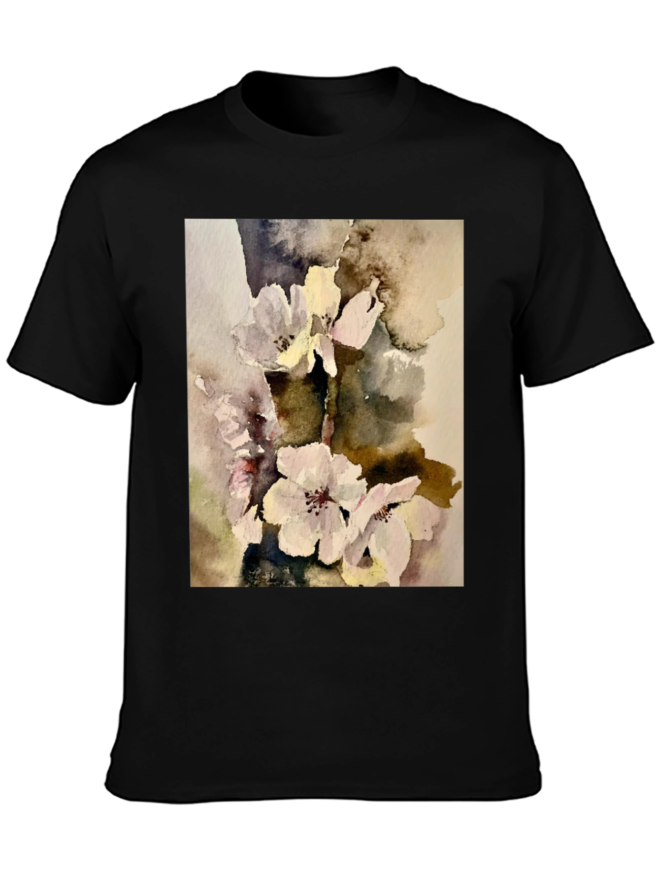 Black Floral Watercolor Print T-Shirt view 3