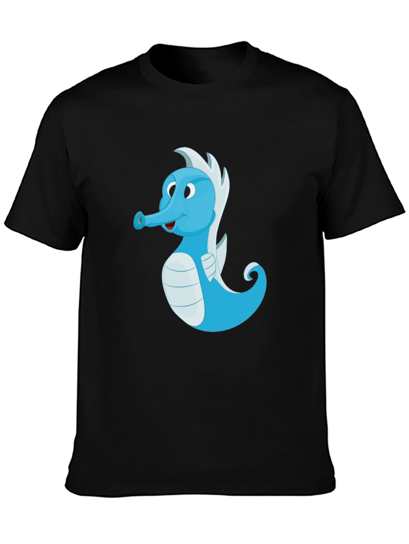 Black Cute Blue Seahorse Graphic Tee - Unisex Black T-Shirt view 3