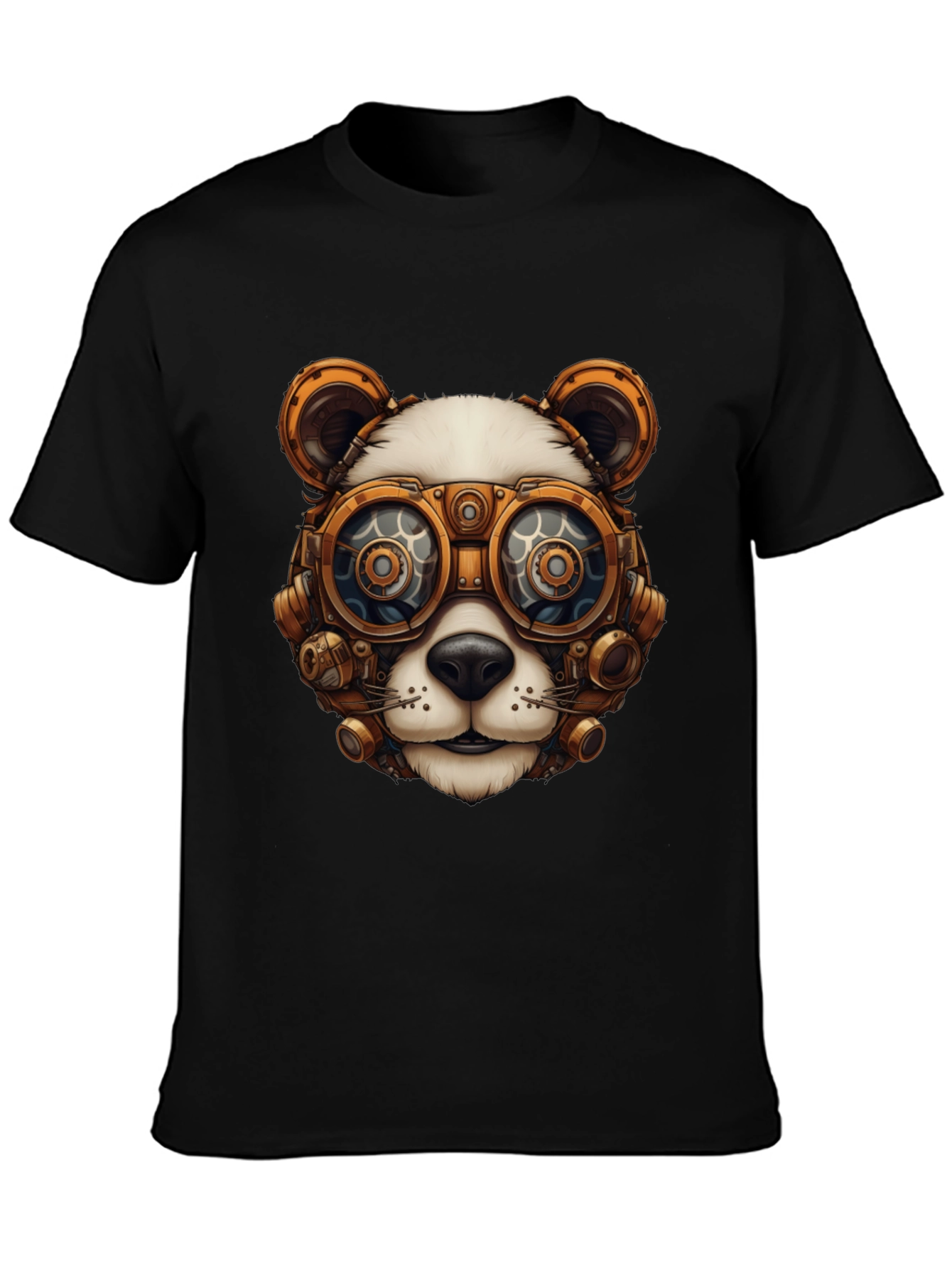 Black Steampunk Panda Graphic T-Shirt view 3