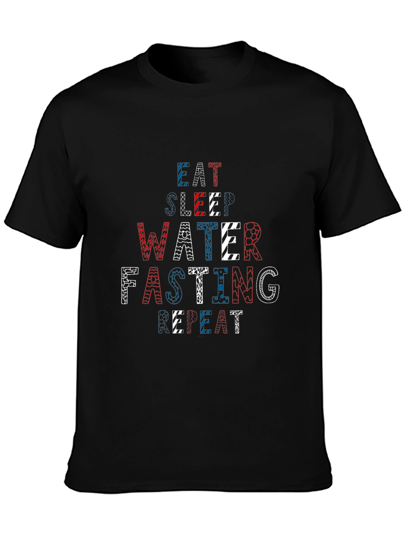 Black Eat Sleep Water Fasting Repeat Black T-Shirt view 3