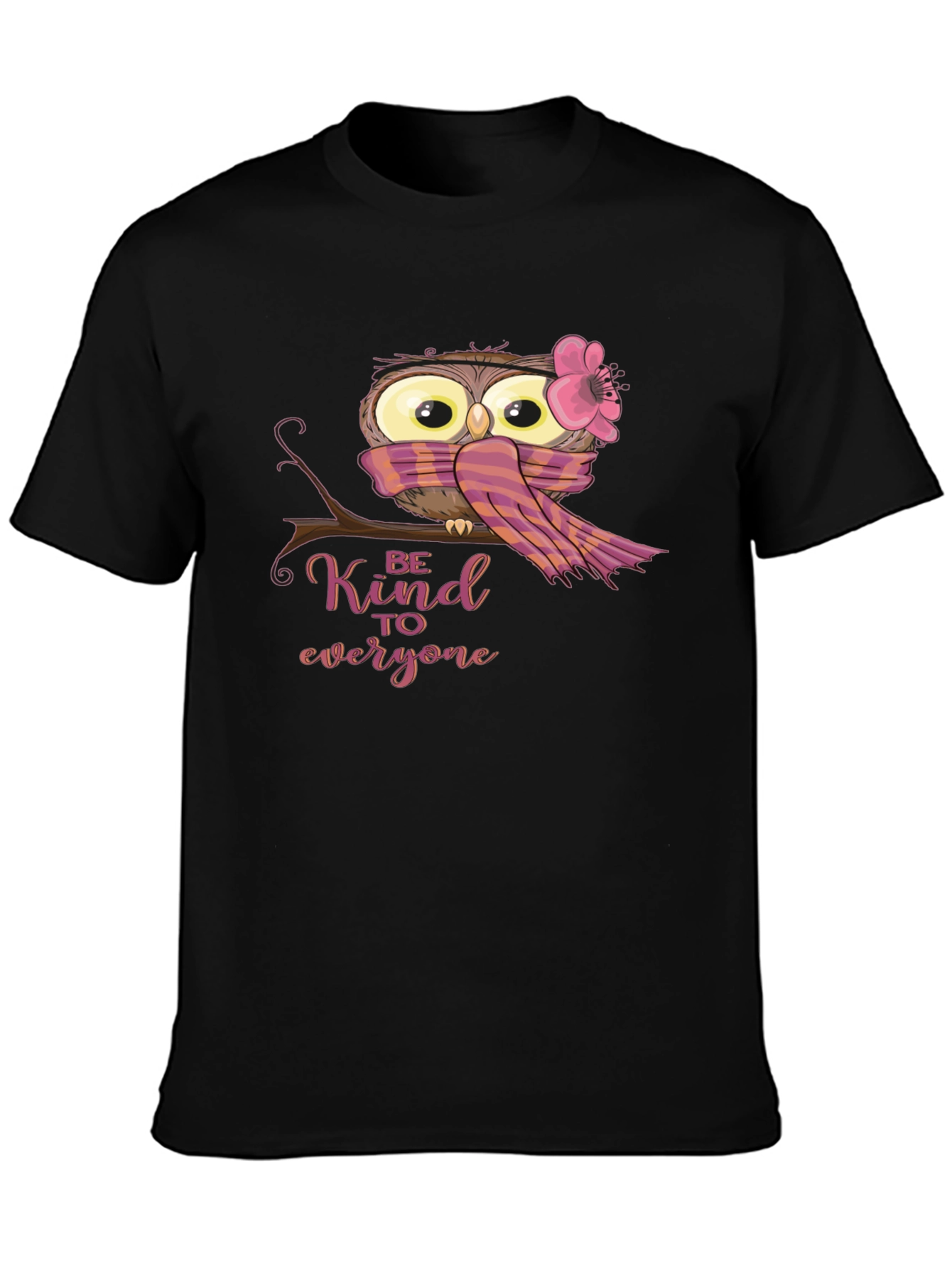 Black Cute Owl Graphic Tee - Be Kind T-Shirt view 3