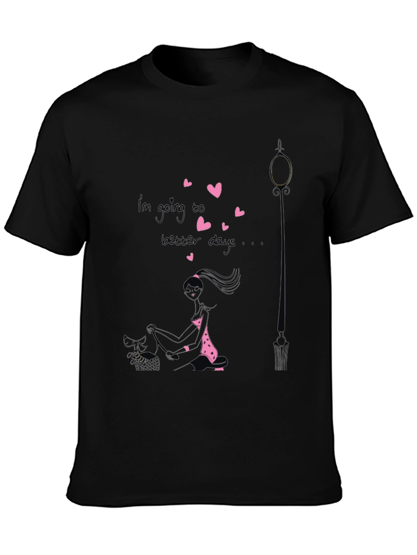 Black Whimsical Girl Graphic Tee - Black Cotton Blend view 3