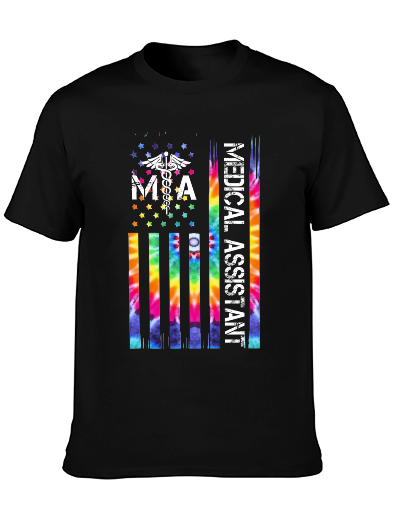 Black Medical Assistant Tie Dye American Flag T-Shirt view 3
