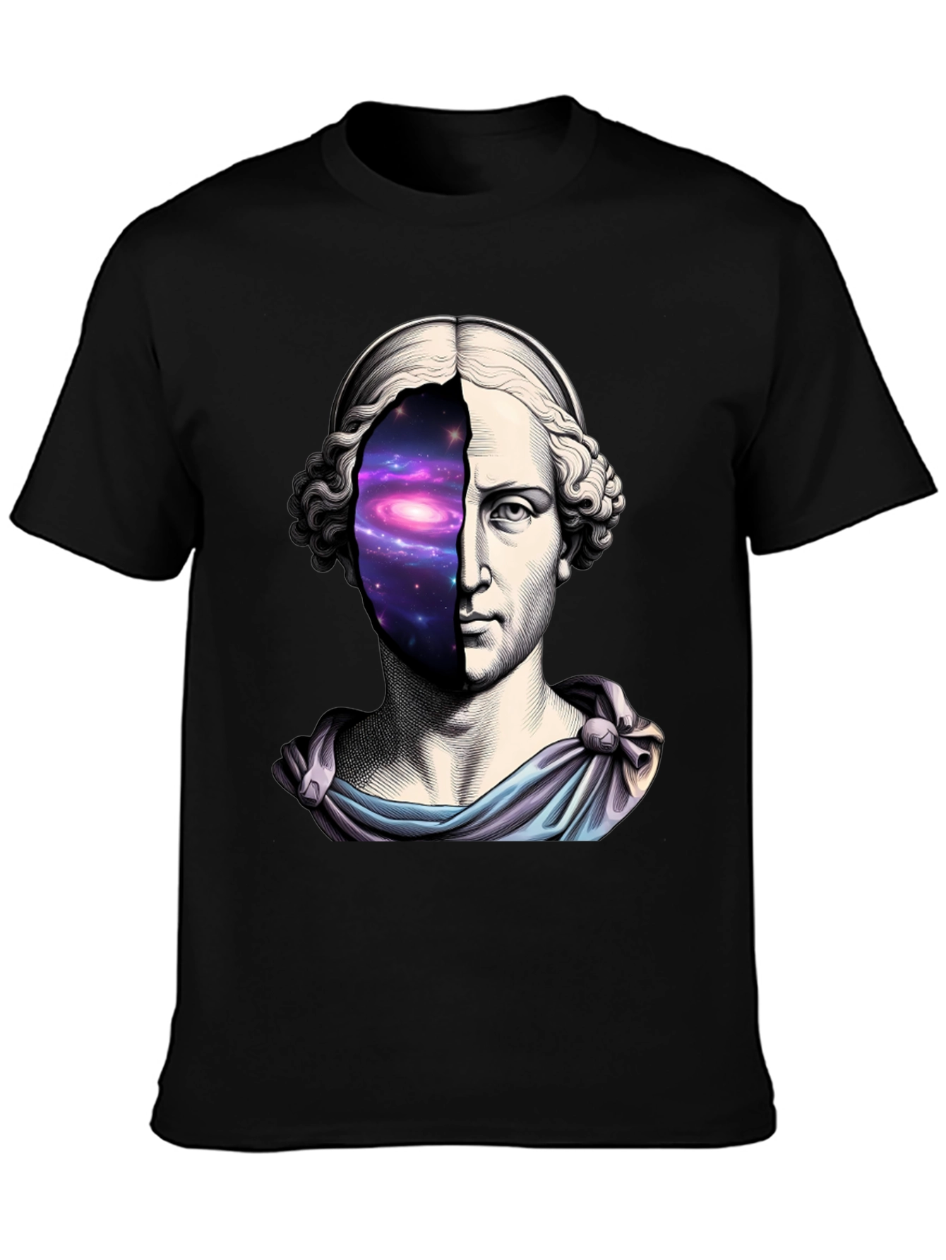 Black Galaxy Bust T-Shirt - Cosmic Artistic Tee view 3
