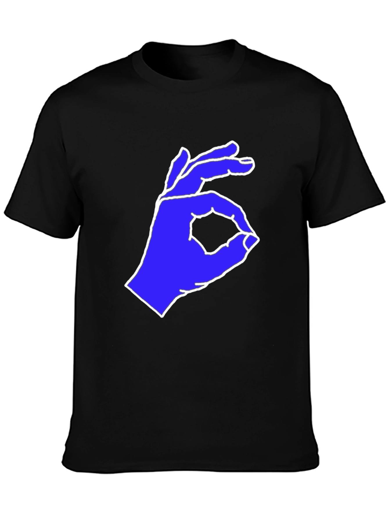 Black Black T-Shirt with Blue Hand Gesture Graphic view 3