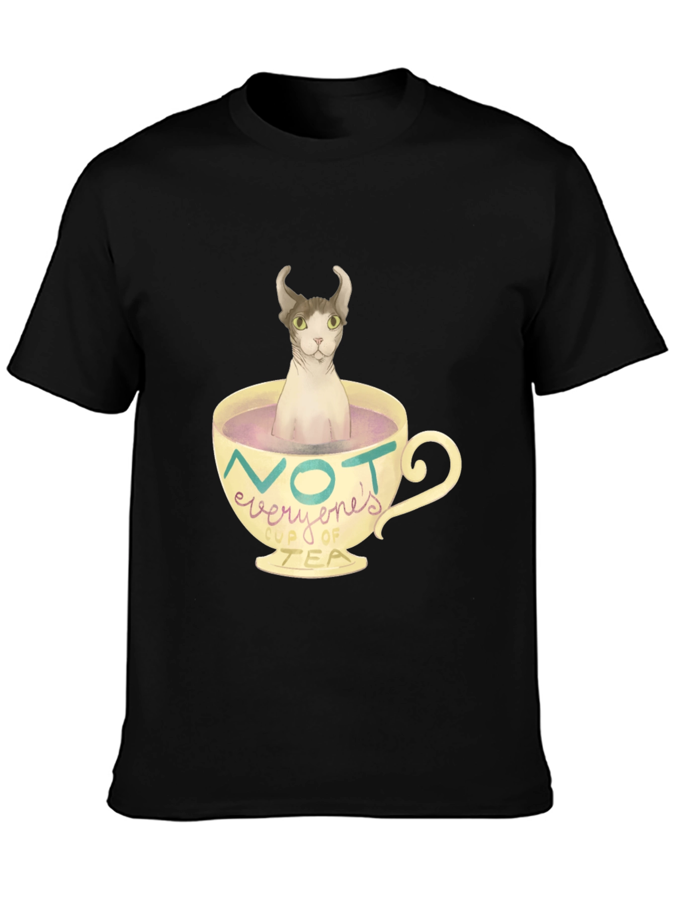 Black Not Everyone's Cup of Tea - Novelty Cat T-Shirt view 3