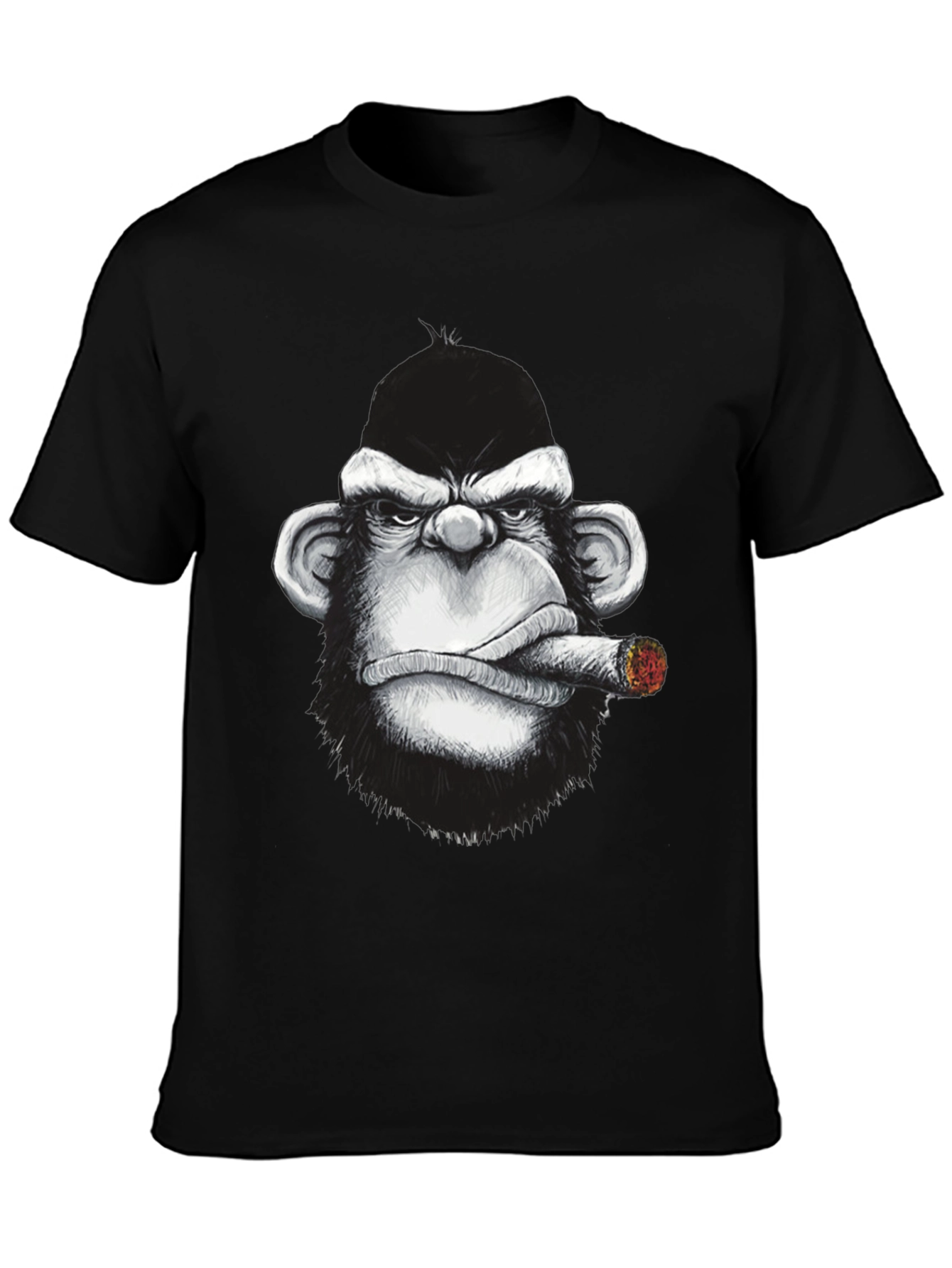 Black Cool Monkey Cigar Graphic Tee - Black Cotton view 3