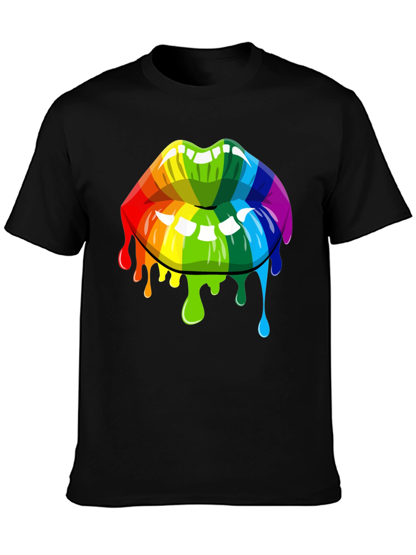 Black Rainbow Lips Graphic Tee - Unisex Black T-Shirt view 3