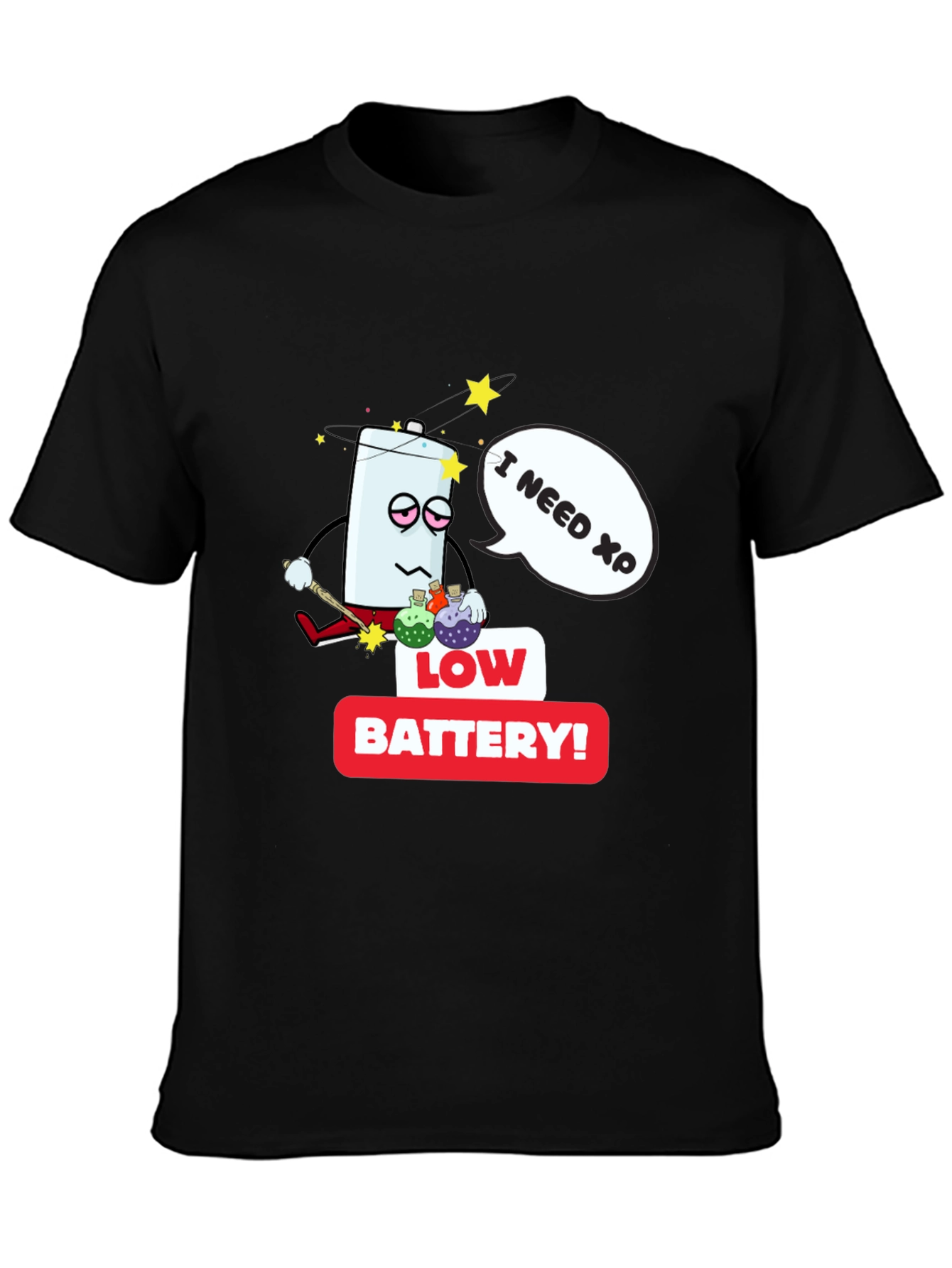 Black Low Battery XP Men's Black T-Shirt view 3