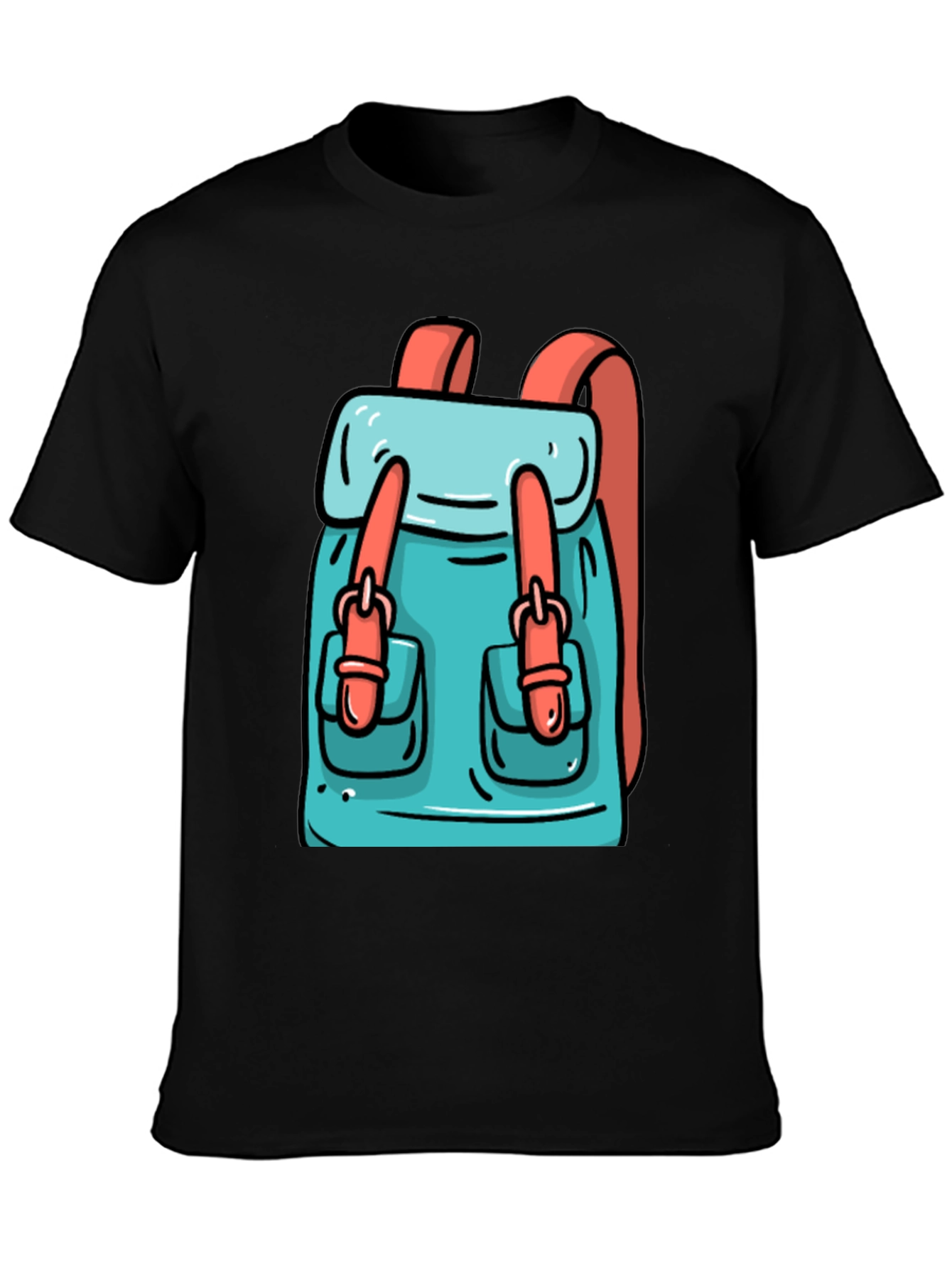 Black Backpack Cartoon Graphic Black T-Shirt view 3