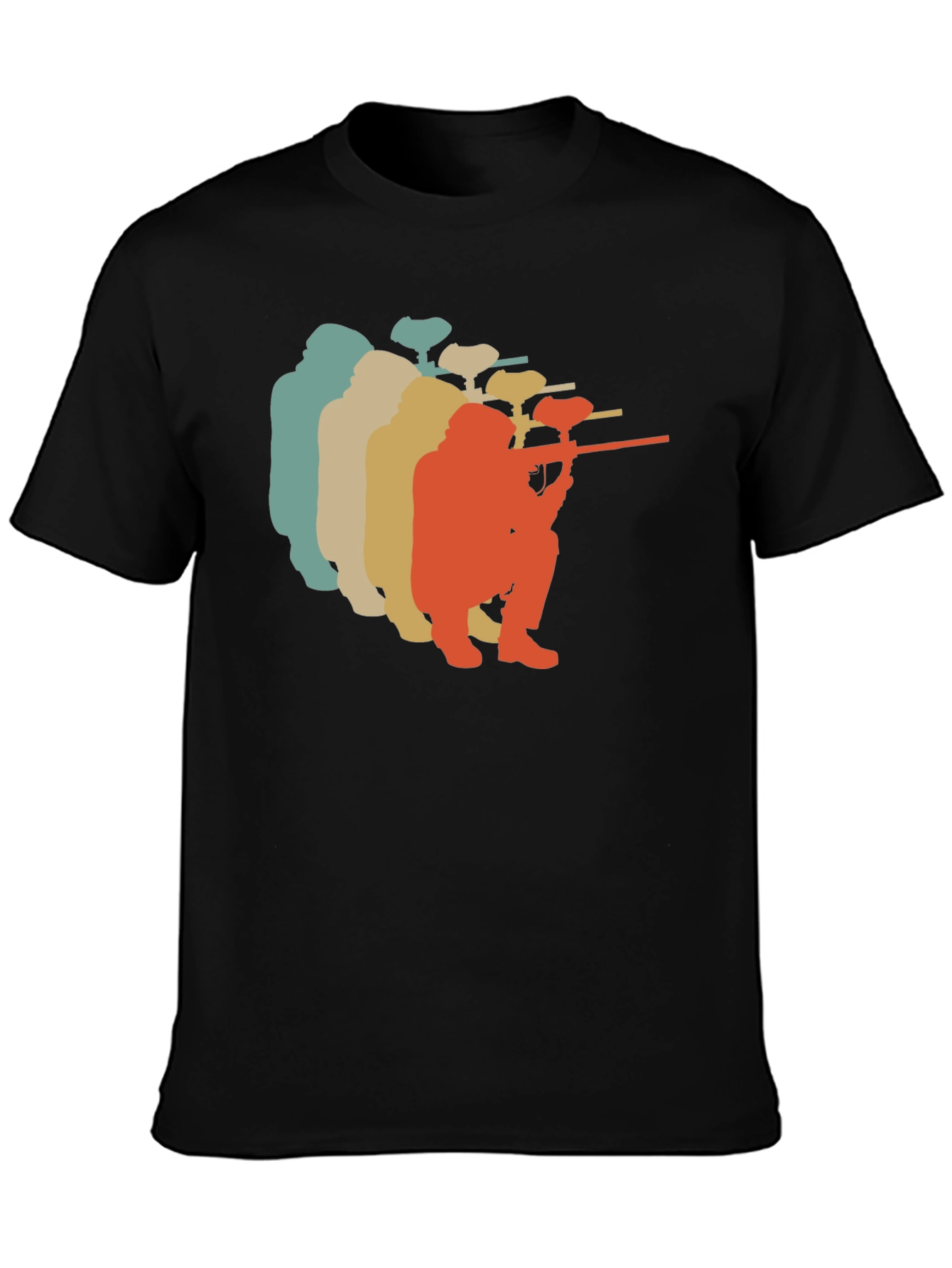 Black Vintage Paintball Player Silhouette T-Shirt view 3