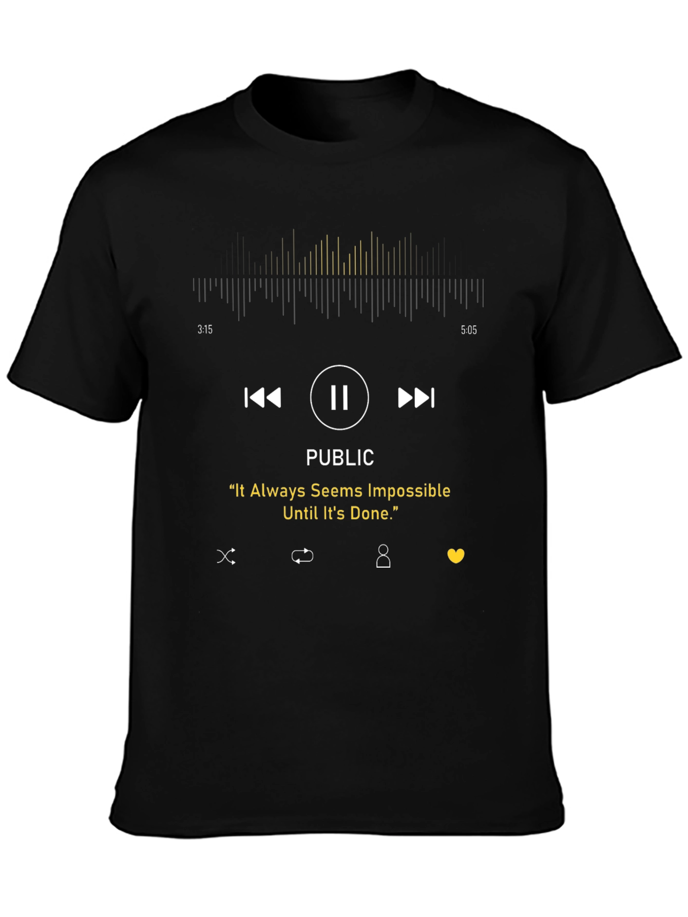Black Inspirational "Public" Music Player Black T-Shirt view 3