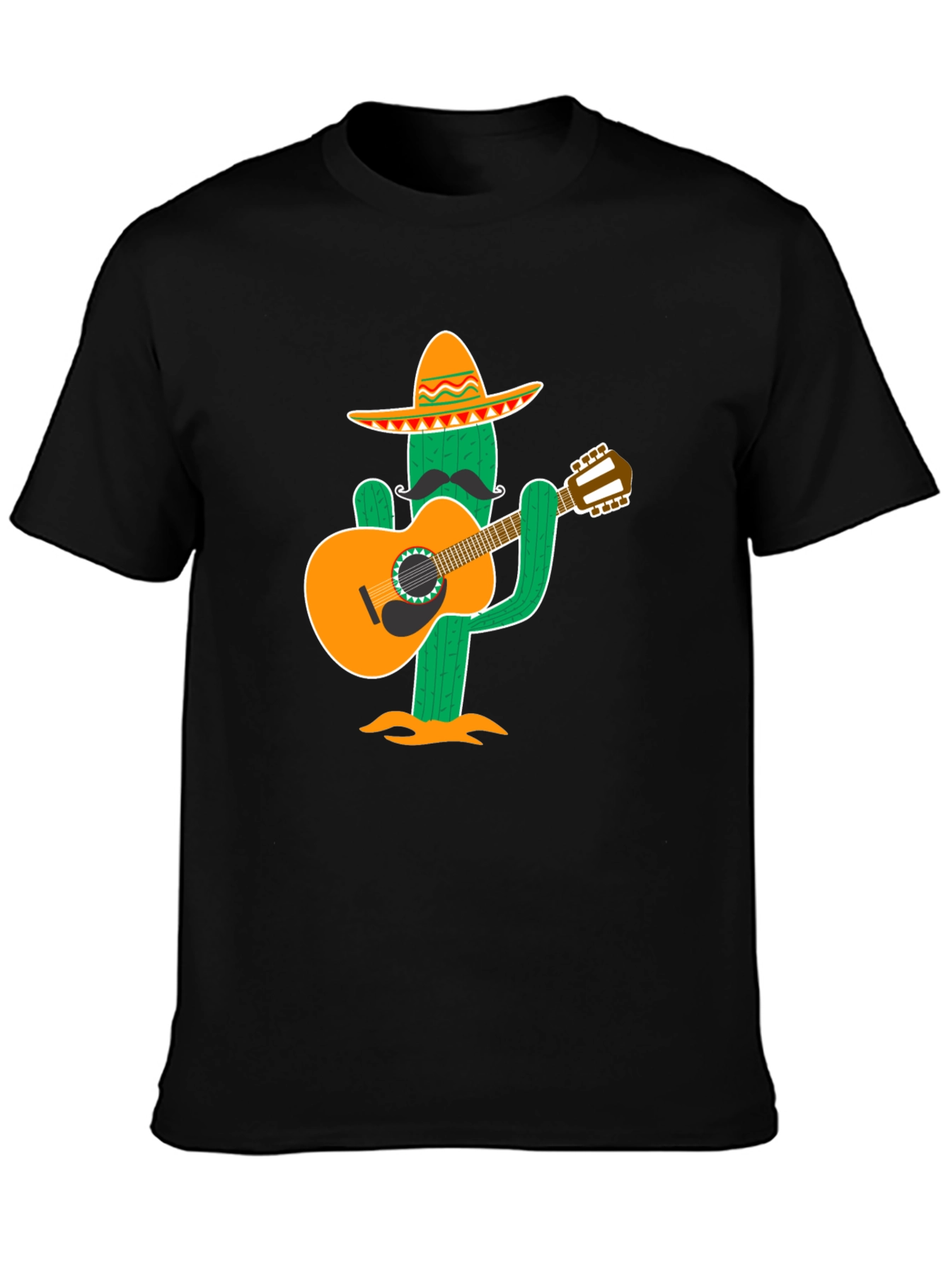 Black Cactus Musician T-Shirt - Cool Graphic Tee view 3