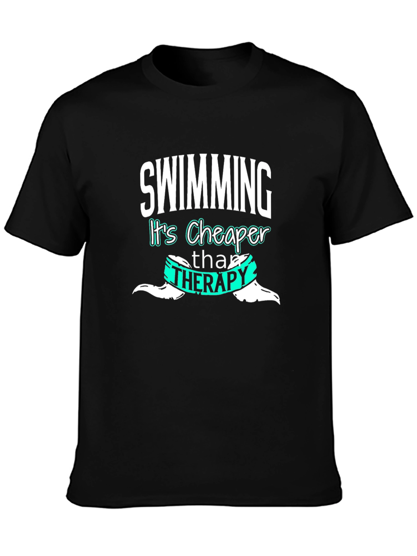 Black Swimming Cheaper Than Therapy Graphic Tee view 3