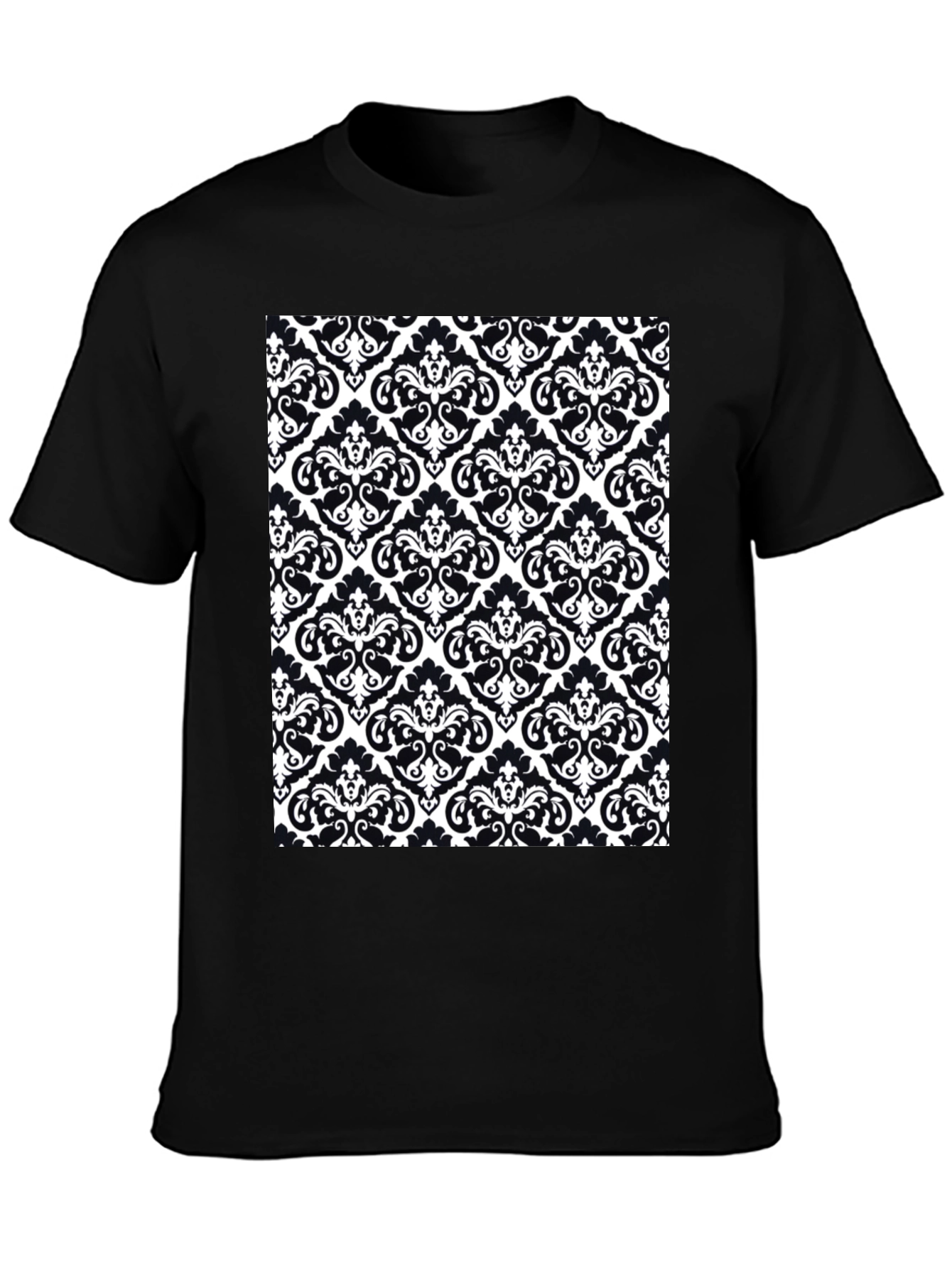 Black Stylish Black T-Shirt with Ornate Pattern Print view 3