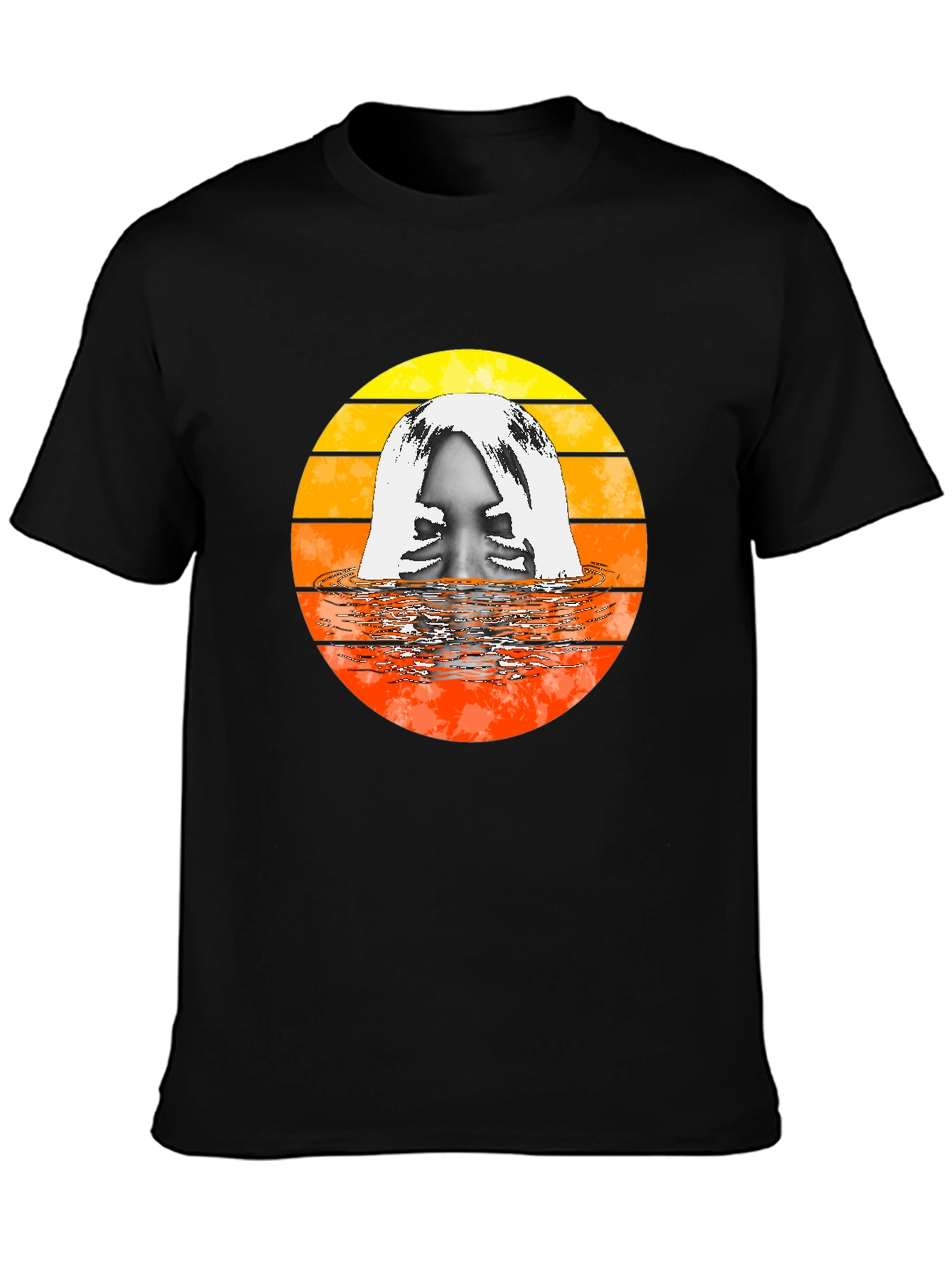 Black Retro Sunset Woman in Water Graphic T-Shirt view 3