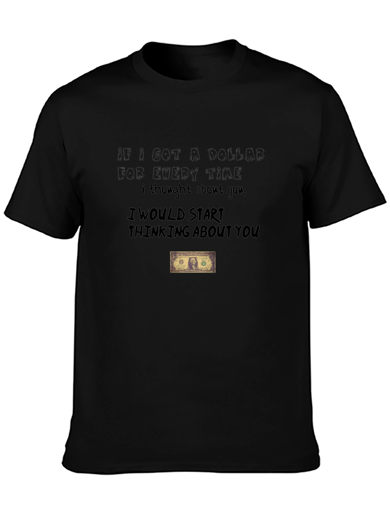 Black Funny Dollar Thought T-Shirt view 3
