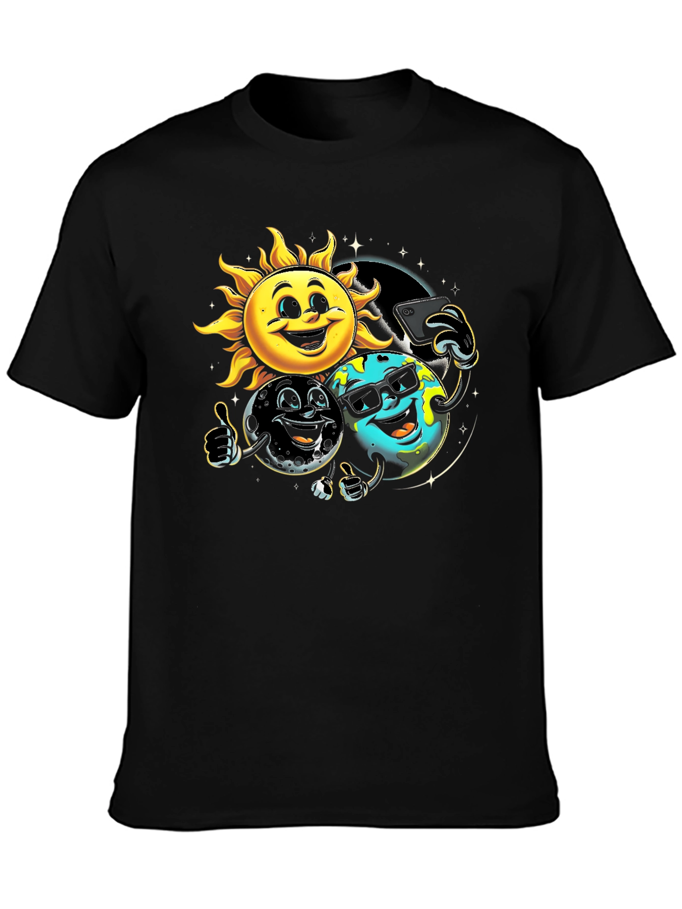 Black Cartoon Planet Selfie T-Shirt view 3