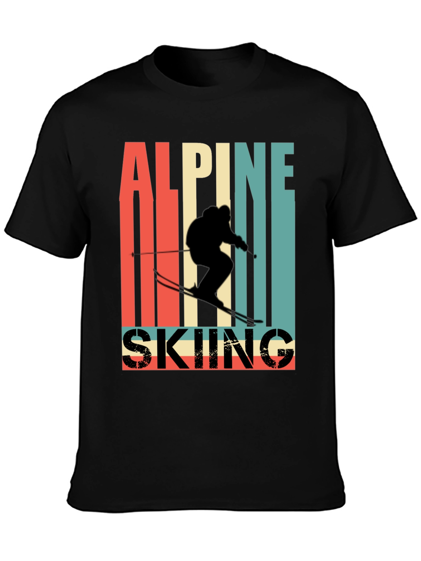 Black Alpine Skiing Retro T-Shirt view 3