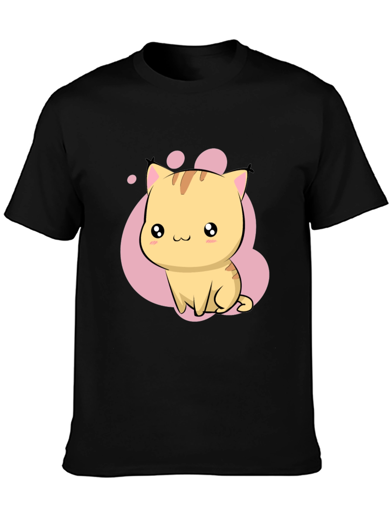 Black Cute Kawaii Cat Graphic Black T-Shirt view 3