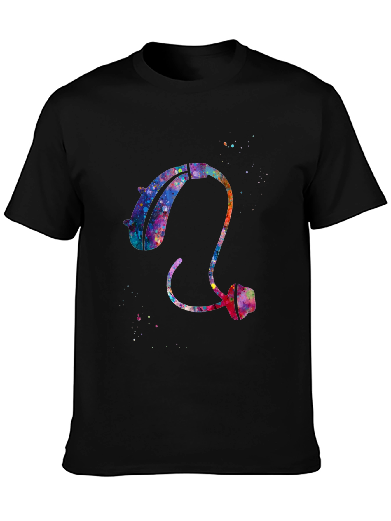 Black Watercolor Hearing Aid Tee - Black view 3