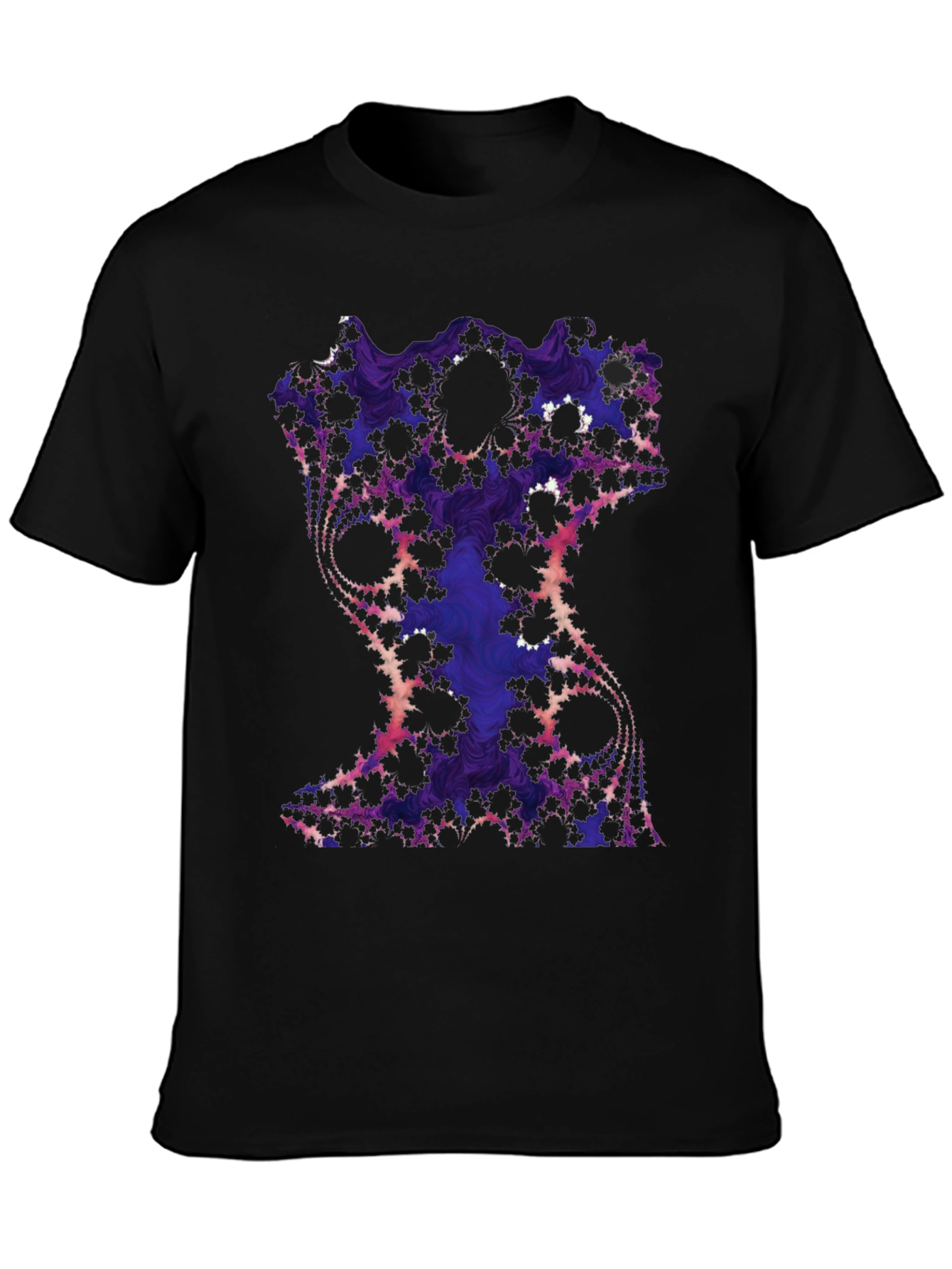 Black Fractal Art Graphic Tee - Black Cotton Blend view 3