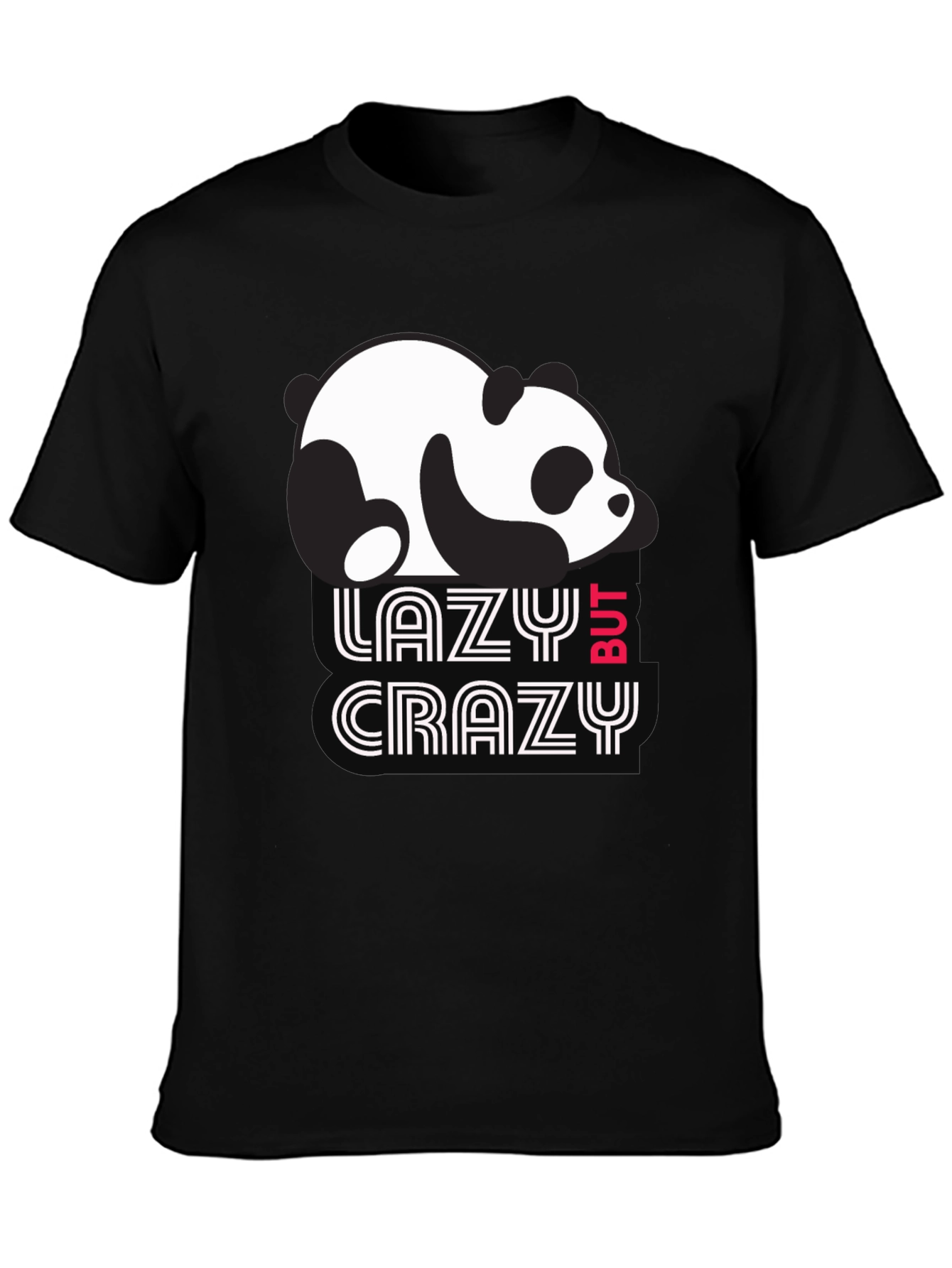 Black Lazy But Crazy Panda T-Shirt - Black Cotton Tee view 3