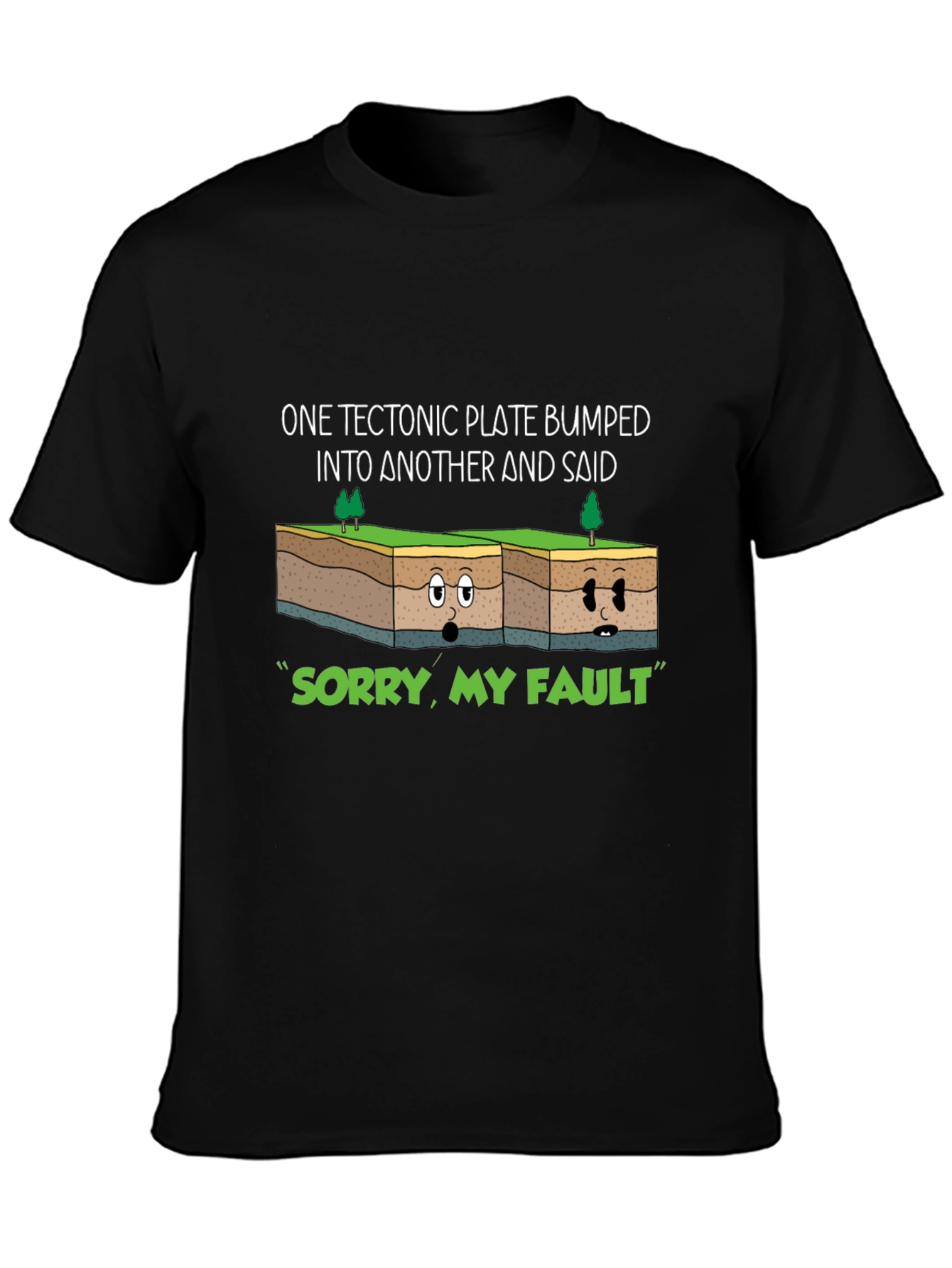 Black Tectonic Plate Fault Humor Graphic Tee view 3