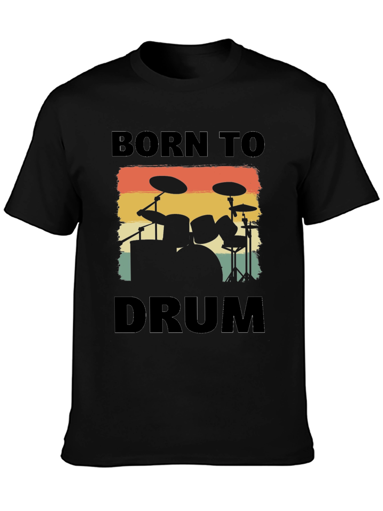 Black Born To Drum Tee - Retro Drumset Graphic T-Shirt view 3