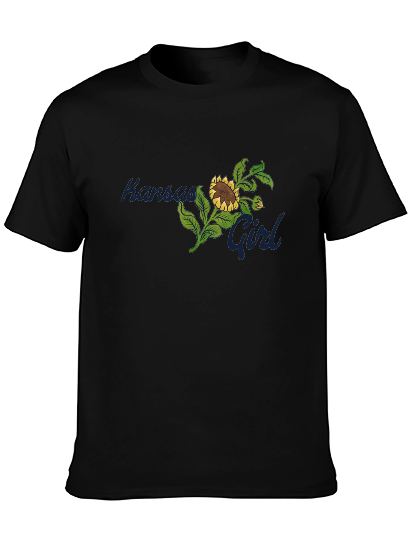 Black Kansas Girl Sunflower Graphic Black T-Shirt view 3