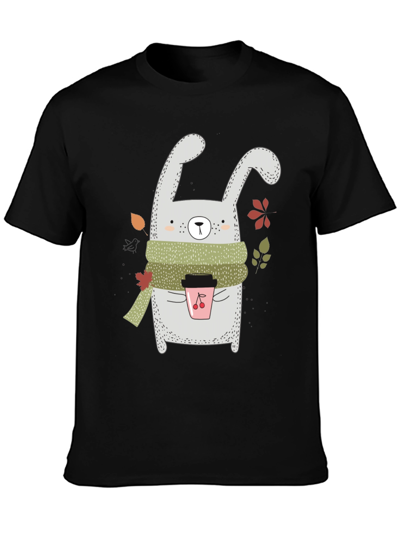 Black Cute Bunny with Coffee T-Shirt view 3