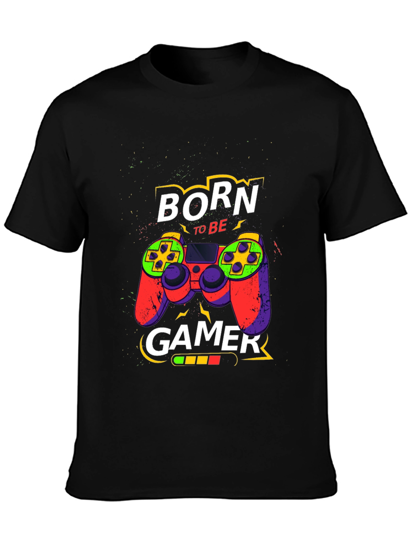Black Born To Be Gamer Black T-Shirt view 3
