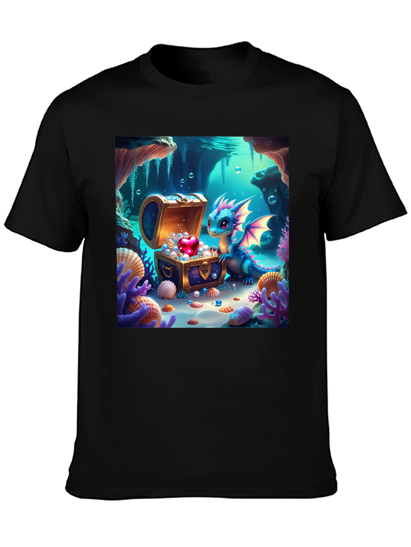 Black Dragon's Treasure T-Shirt - Fantasy Art view 3