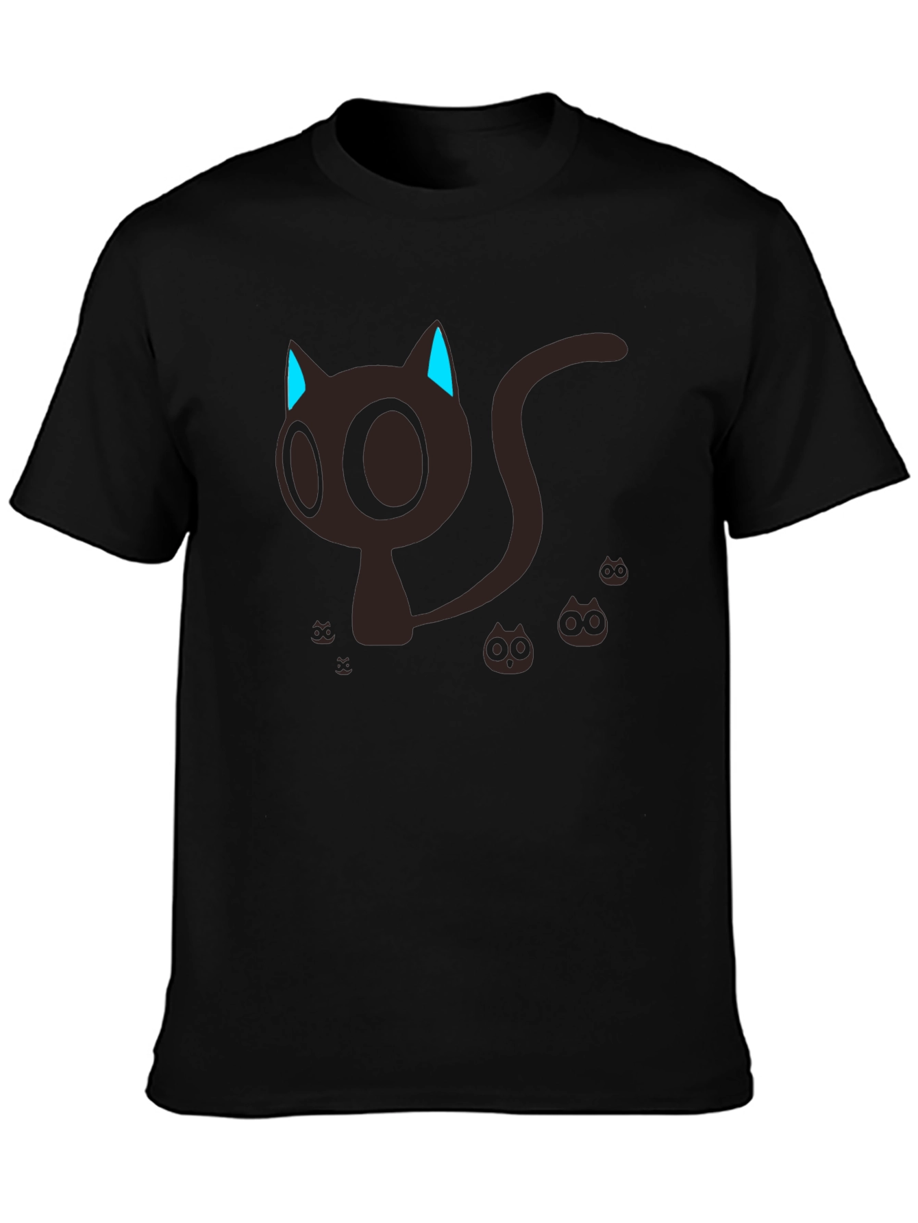 Black Cute Cartoon Cat Graphic T-Shirt - Black view 3