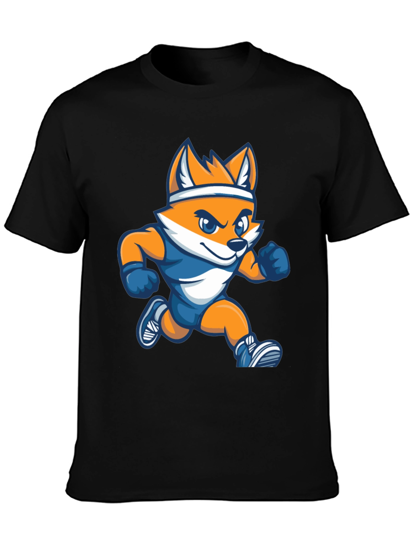 Black Running Fox Cartoon Black Tee view 3