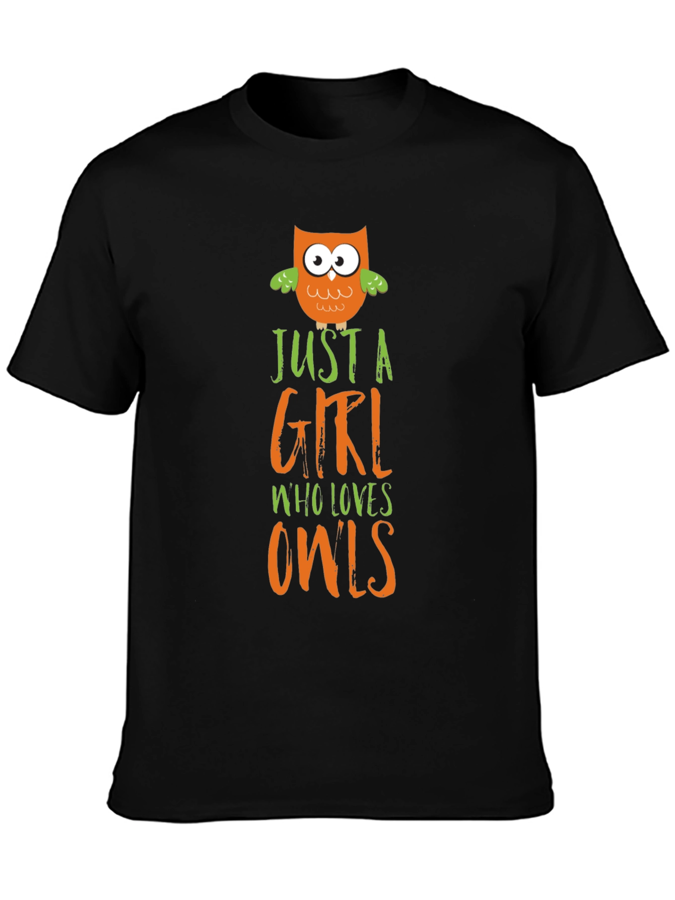 Black Just a Girl Who Loves Owls T-Shirt view 3