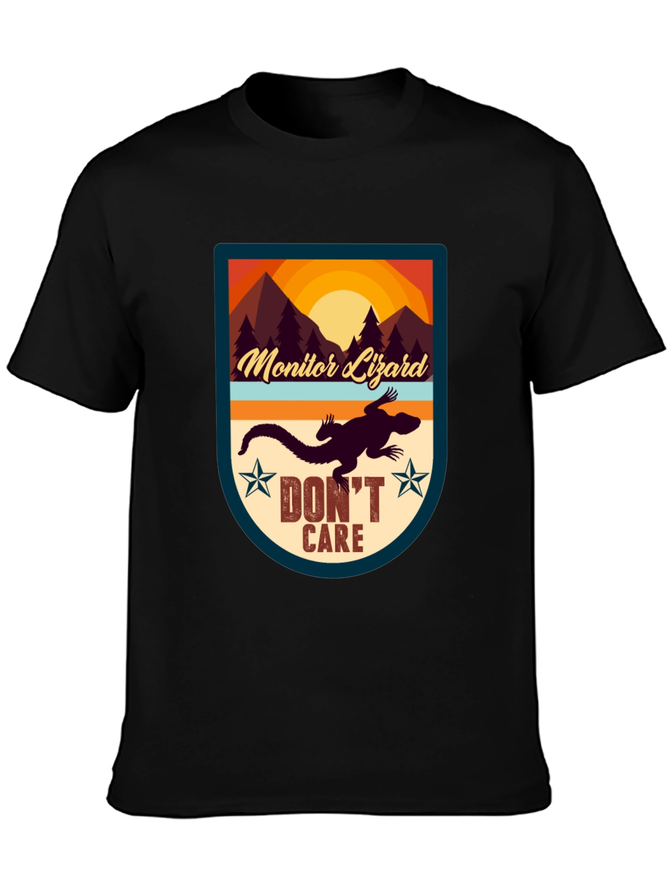 Black Monitor Lizard T-Shirt - "Don't Care" Graphic Tee view 3
