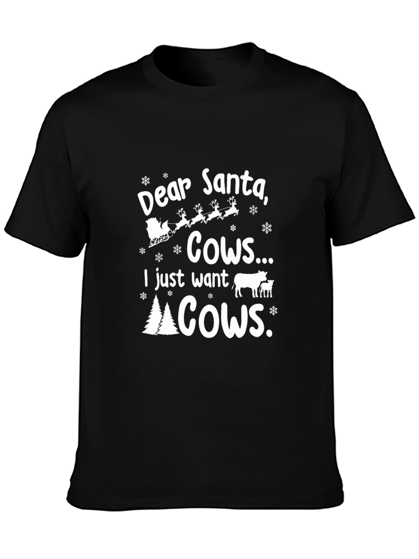 Black Dear Santa, Cows Christmas T-Shirt view 3