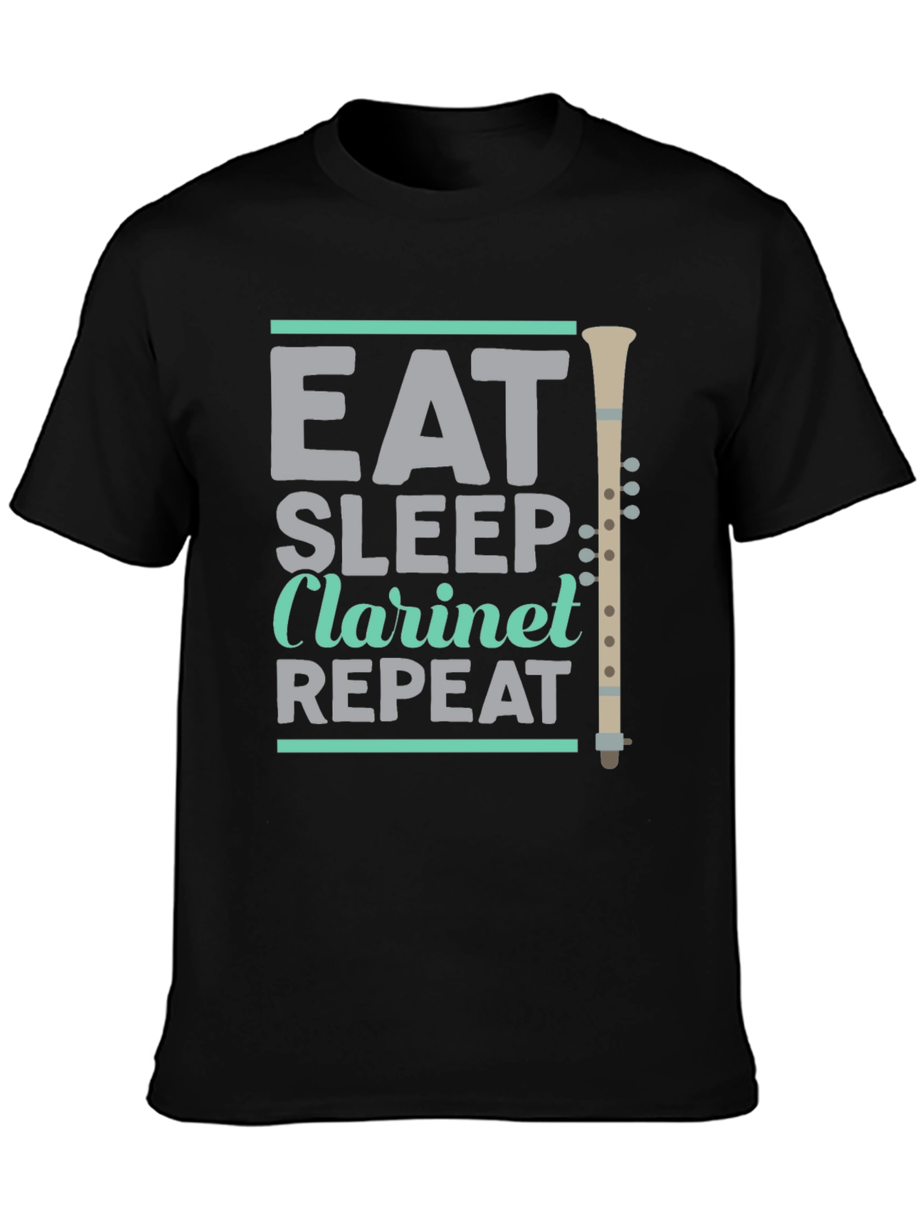 Black Eat Sleep Clarinet Repeat T-Shirt - Musician Gift view 3