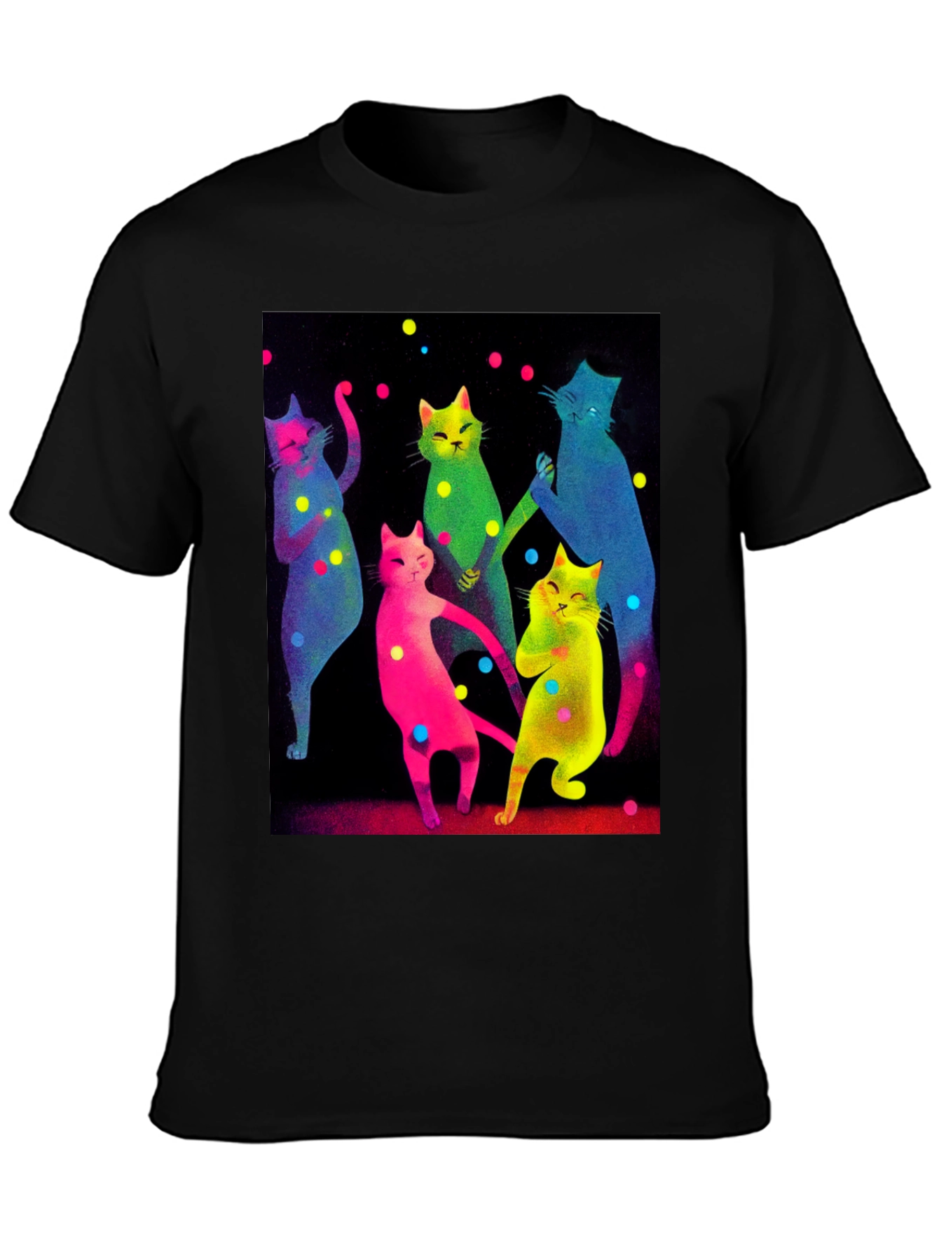 Black Dancing Cats Graphic Tee - Funky Black T-Shirt view 3
