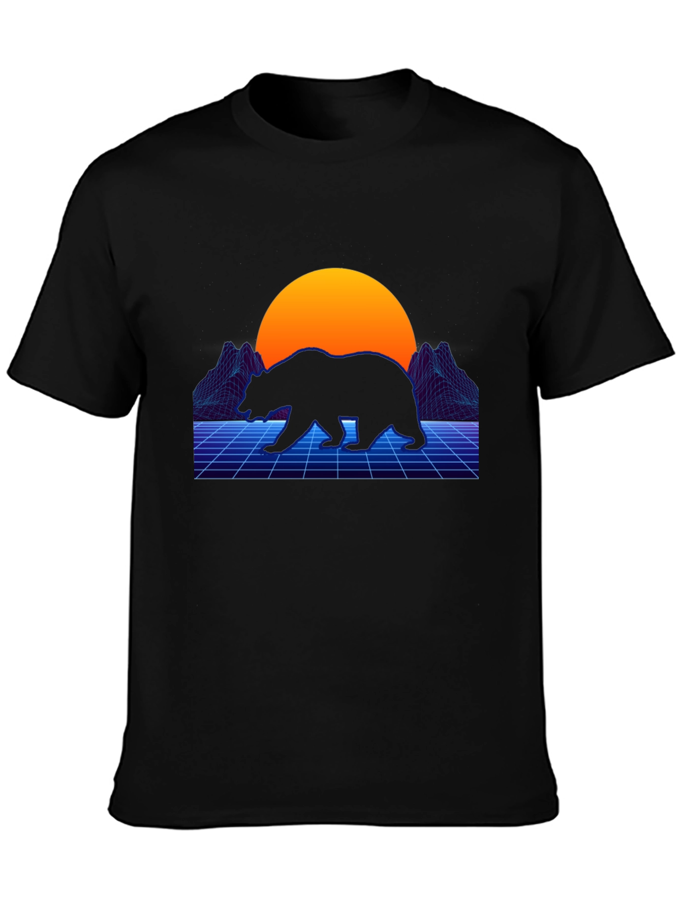 Black Retro Bear T-Shirt - Synthwave Style view 3