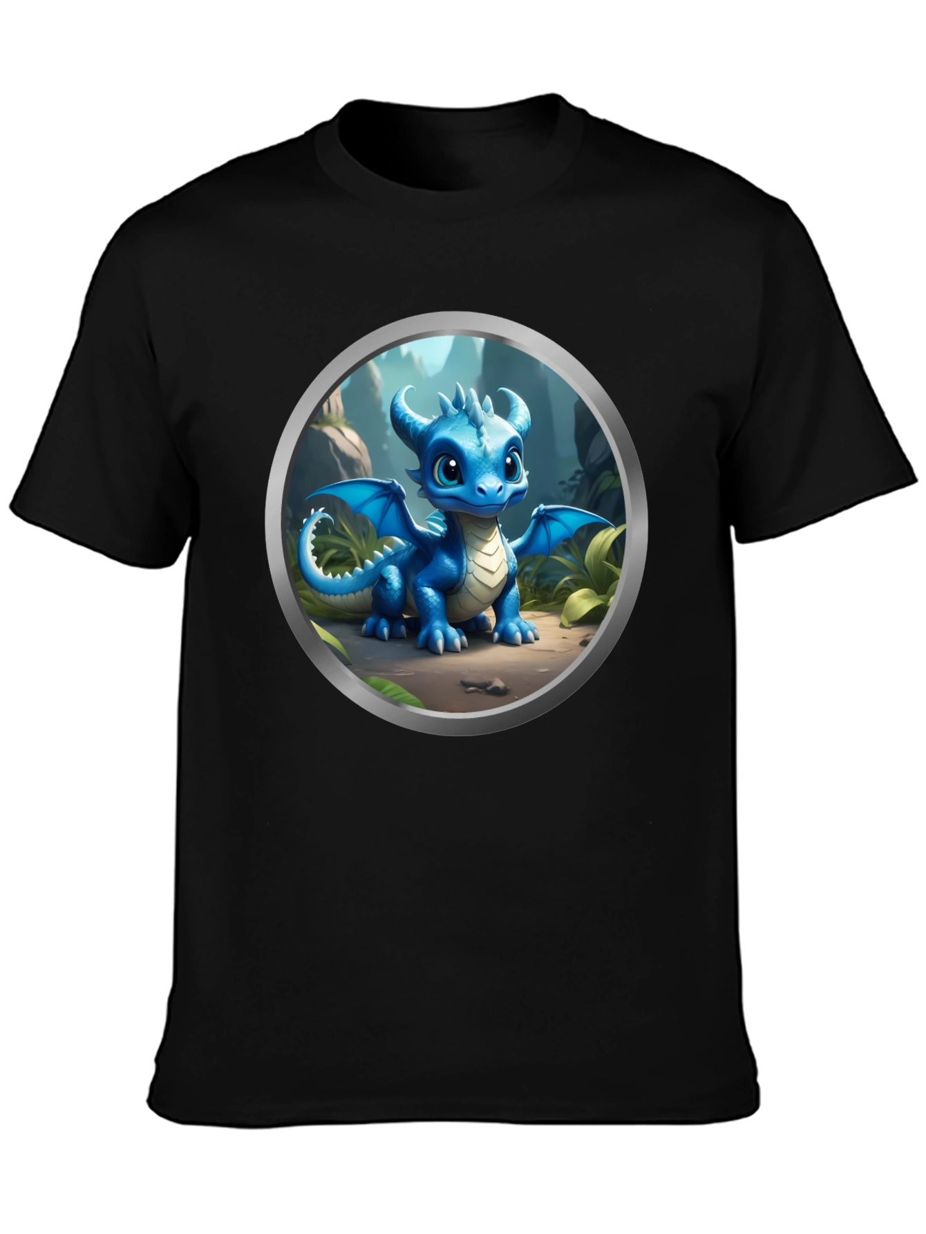 Black Cute Dragon Graphic Tee view 3