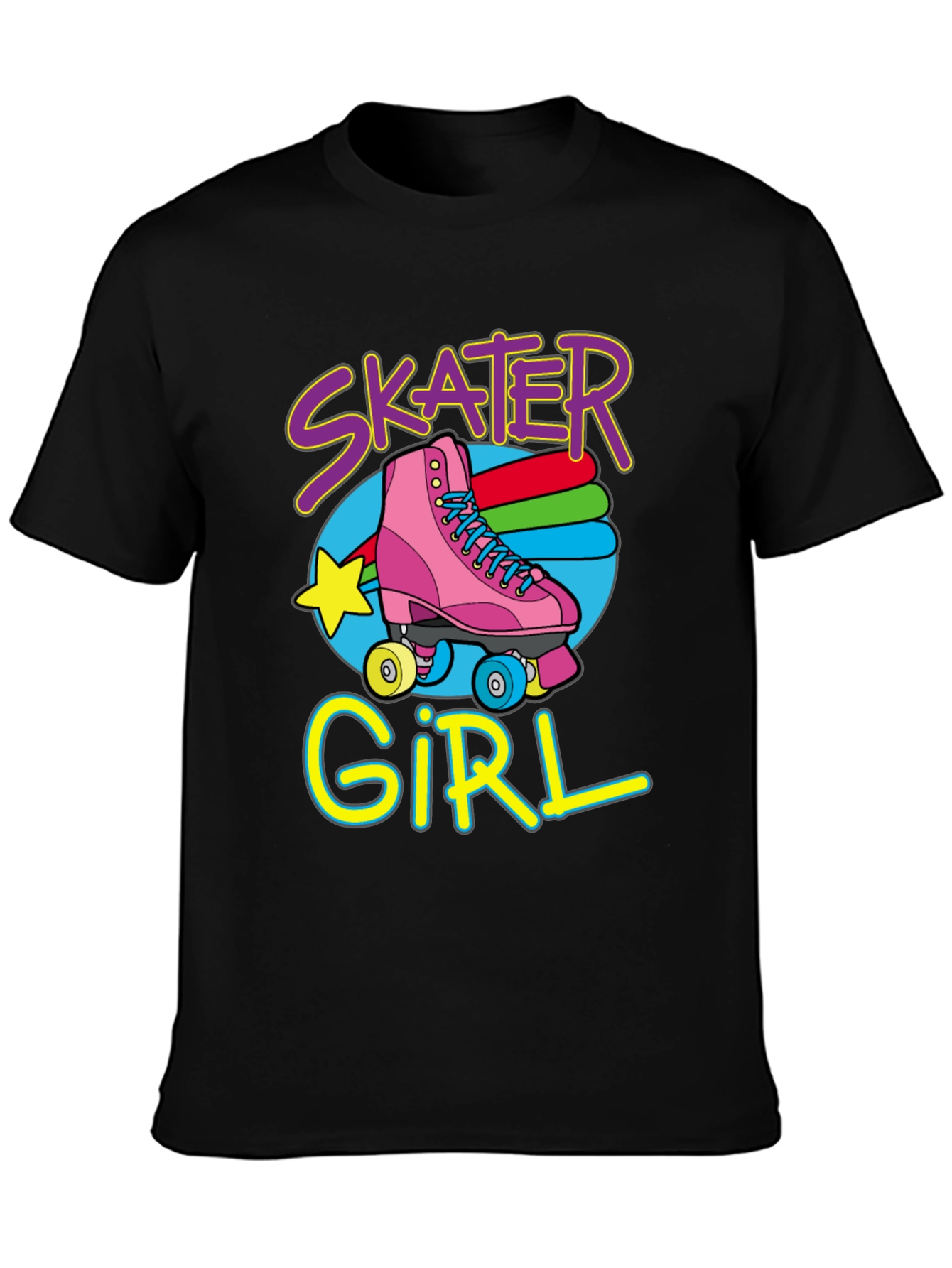 Black Skater Girl T-Shirt: Retro Roller Skate Design view 3