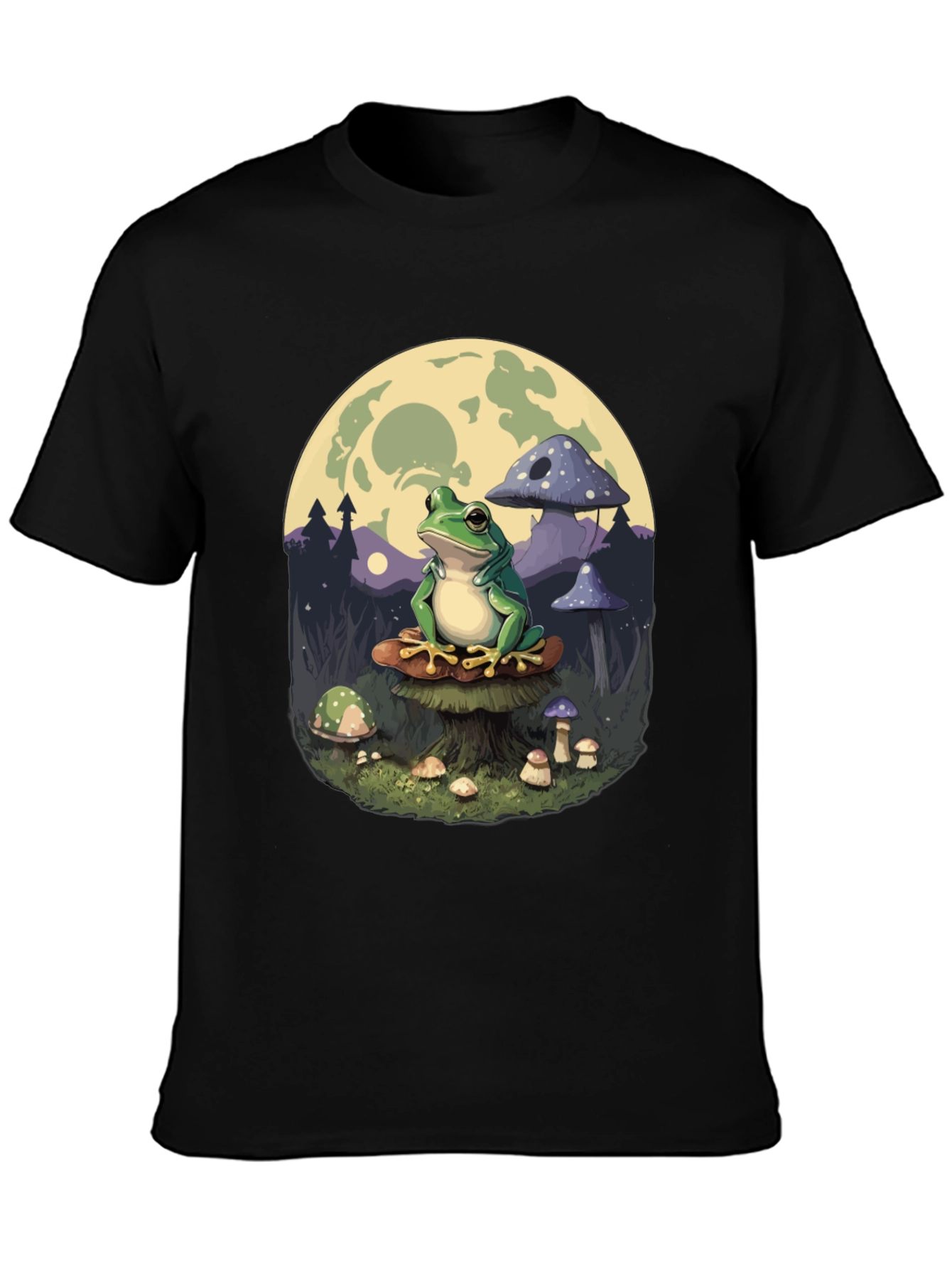 Black Frog on Mushroom T-Shirt - Whimsical Design view 3
