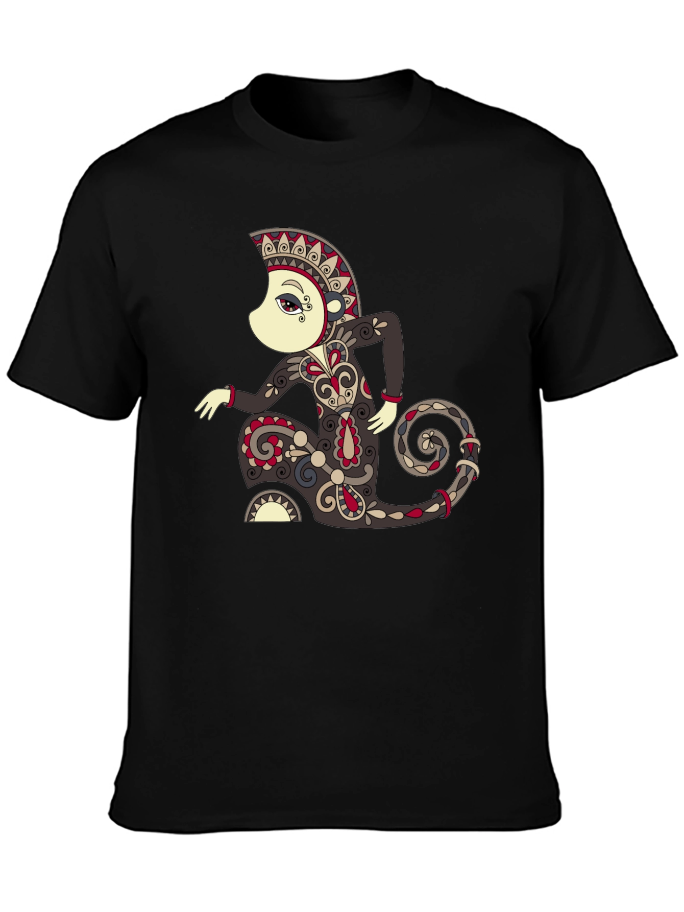 Black Unique Graphic Tee - Ornamental Figure Design view 3