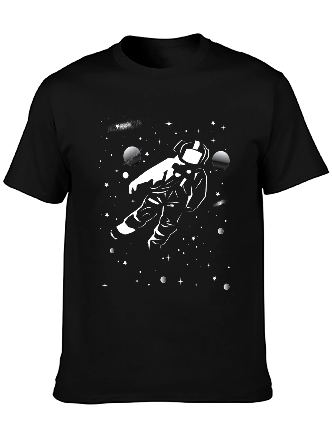 Black Astronaut in Space Graphic Tee - Black Cotton T-Shirt view 3