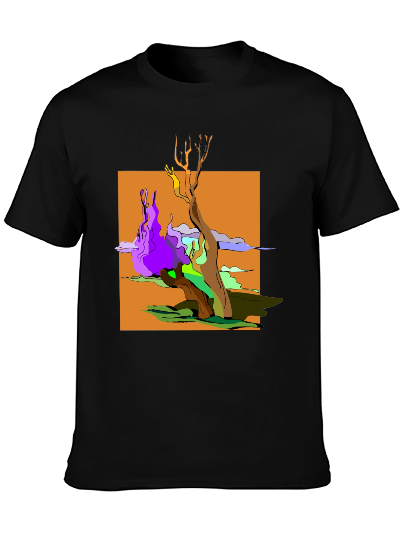 Black Abstract Tree Graphic Black T-Shirt view 3